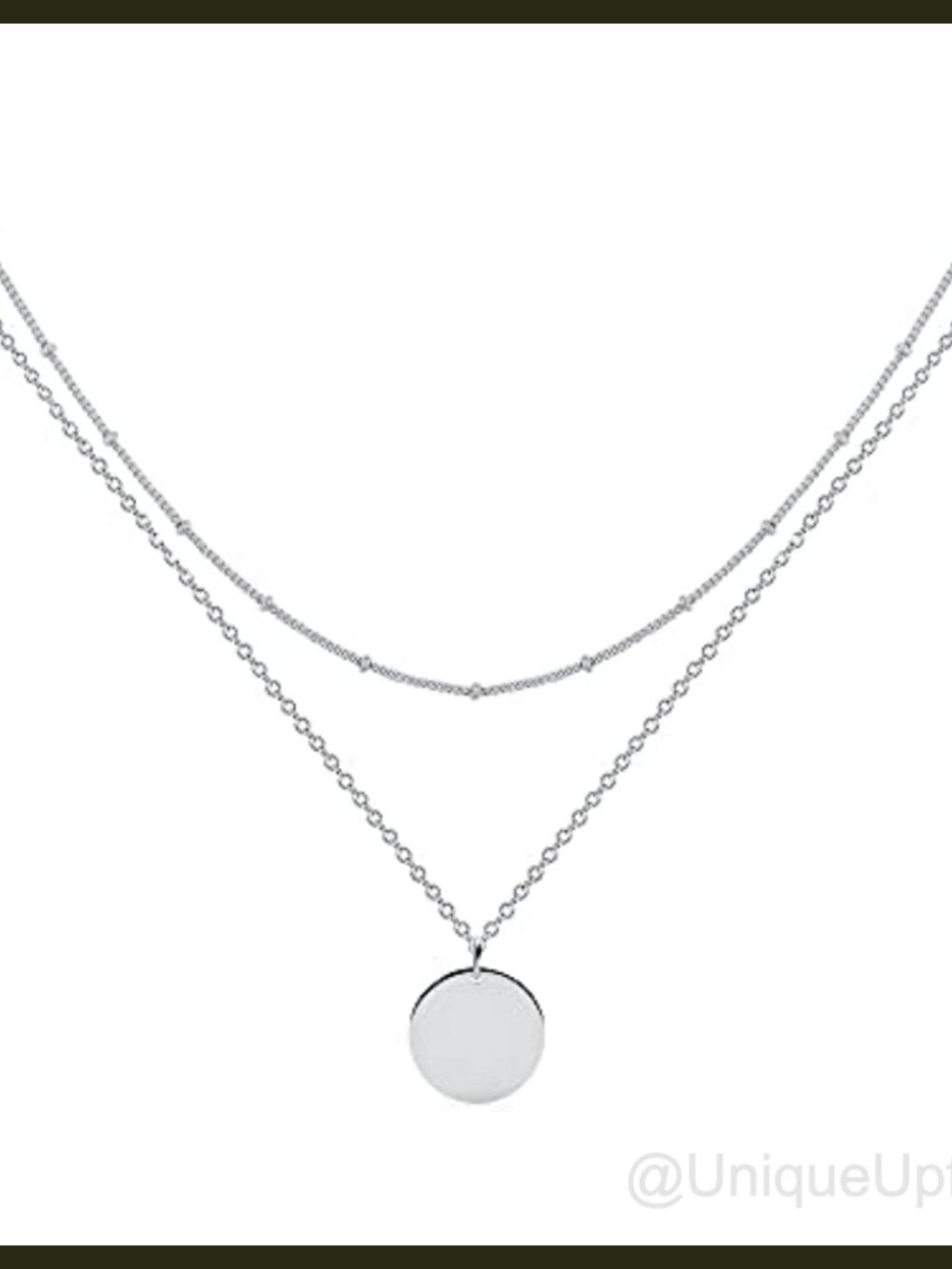 Silver Plated Layered Pendant Necklace Set with Disc and Beaded Chain